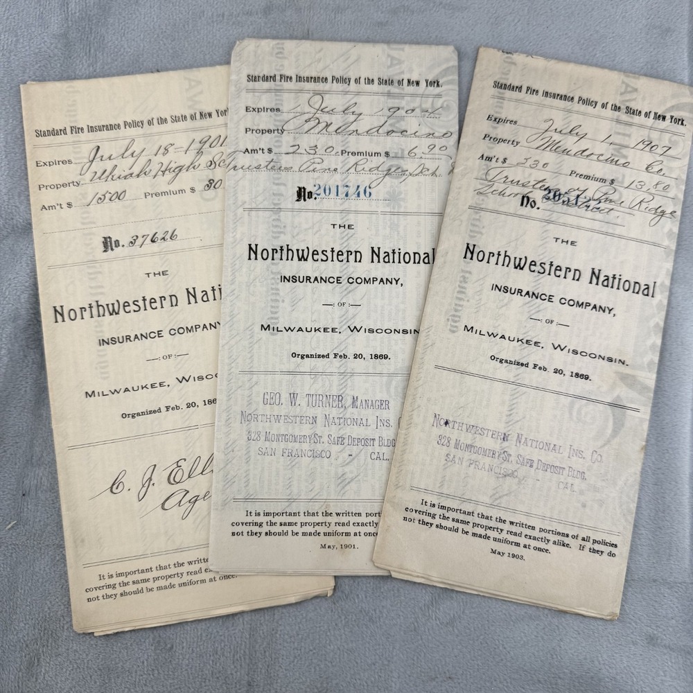 Vintage Northwestern National Insurance Company Documents Lot of 3 1901-1907